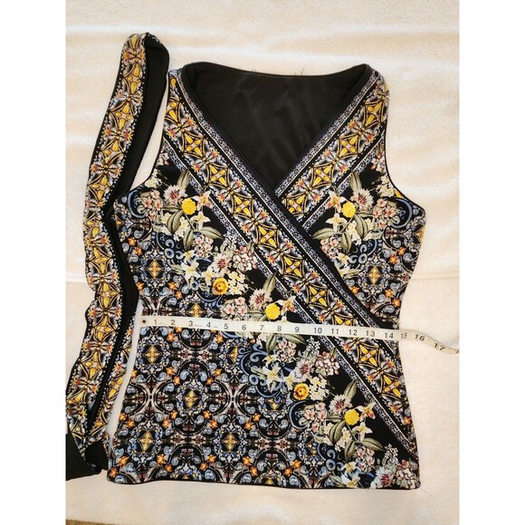 WHBM Sleeveless Reversible Floral Yellow Black Faux Wrap Top Small - Picture 7 of 7